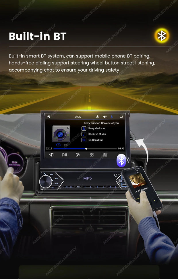 New Carplay Android Auto 1Din 7'' Retractable Universal Car Stereo Radio TouchScreen MP5 Player Intelligent Vehicle System BT FM