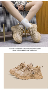 Women's Platform Leather Sneakers – Versatile Black Lace-Up (2025)