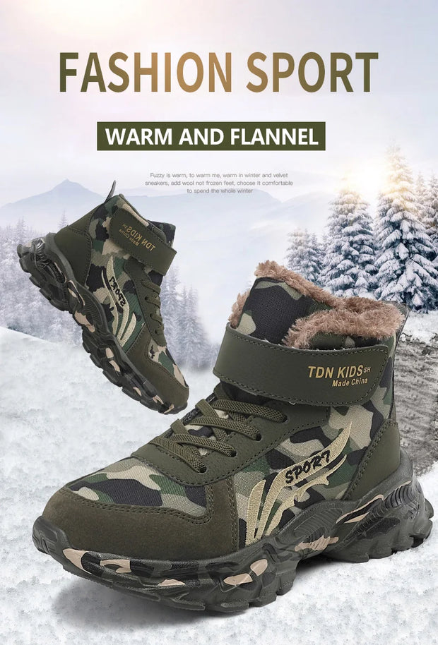 Winter Snow Boots For Children 2024 Trend Fashion Plush Camouflage Sneakers Thick Warm Teenager Faux Fur Boots For Kids