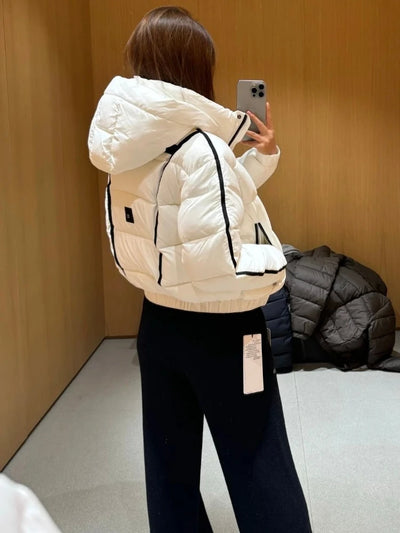 White Winter Jacket for Women Fashion Long Sleeve Hooded Bread Cotton Clothes Female Leisure Thick Warm Padded Coat Women