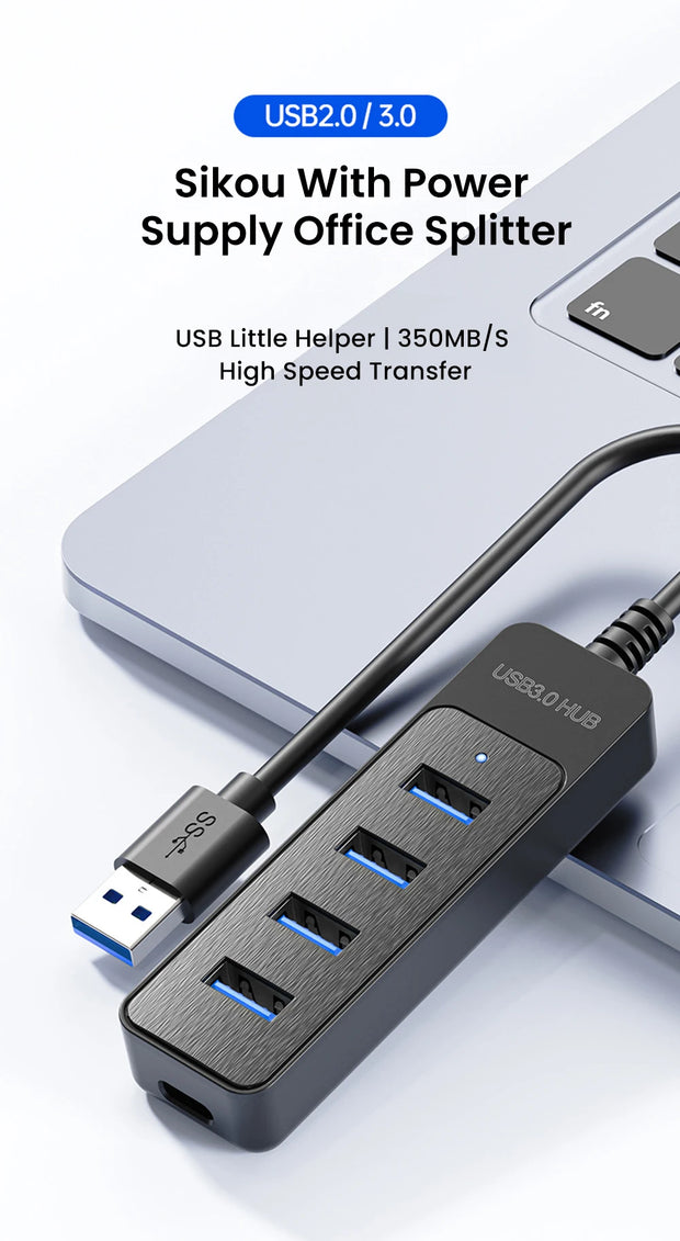 High Speed USB Hub 4 Ports USB 3.0 with Cable Type C Splitter Use Power Adapter Multiple Socket For PC Laptops Notebook Computer