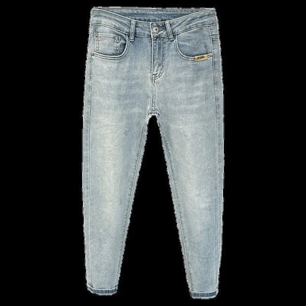 Jeans Men's Trendy Brand Light-colored Fashion Youth Casual Pants Cowboy Simple Ruffian Handsome Slim-fitting Skinny Jeans Men