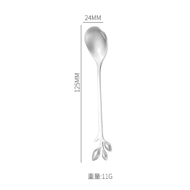 Christmas Gifts, Kitchen Accessories, Tableware Decoration, 5pcs Spoon, Fork, Coffee Spoon, Stainless Steel, Branch Leaves