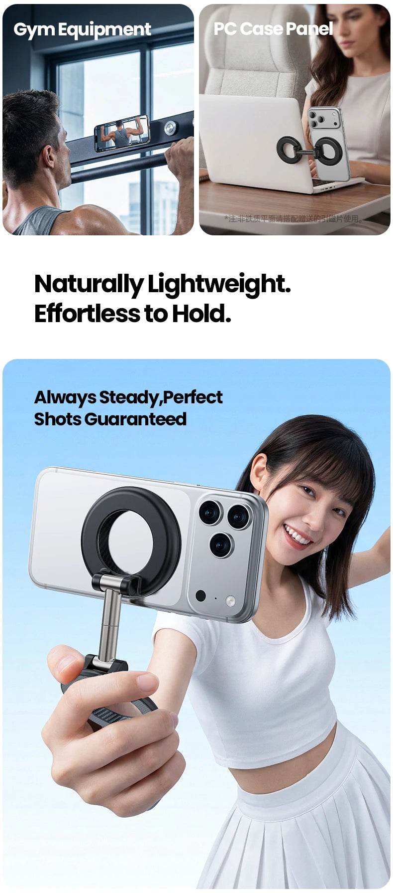 Dual-Ring MagSafe Phone Stand – Metal Tri-Fold, Double-Sided Strong Magnetic Holder