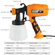 500W Portable Electric Spray Gun 900ml 300mm Household Paint Sprayer Flow Control Adjustable Nozzle for Furniture/Walls/Fences