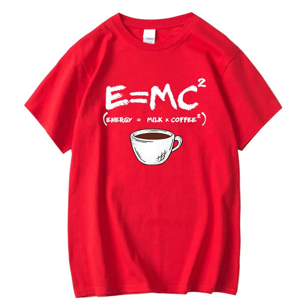 Men's T-shirt 100% Cotton Casual Funny Energy=Milk+Coffee Print Loose O-neck Cool Top For Men Short Sleeve Summer Male Tees