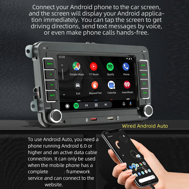 7 Inch Car Stereo MP5 Player Touchcreen BT AM/FM Radio Receiver with Android Auto Carplay Support Hands-Free Calling USB Charge