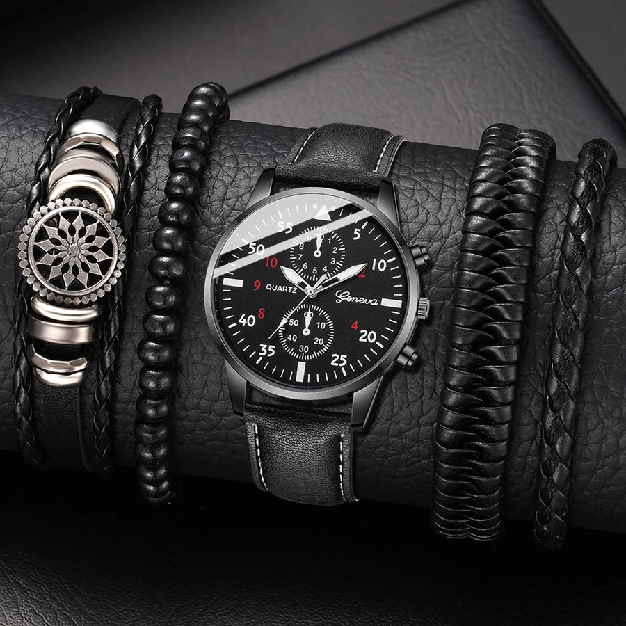 Men’s Hip-Hop Style Quartz Watch & Bracelet Set