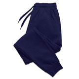 Men's navy blue jogger sweatpants with drawstring waist on white background