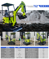 1.8 ton mini excavator – T12 model promotional image showing the machine
