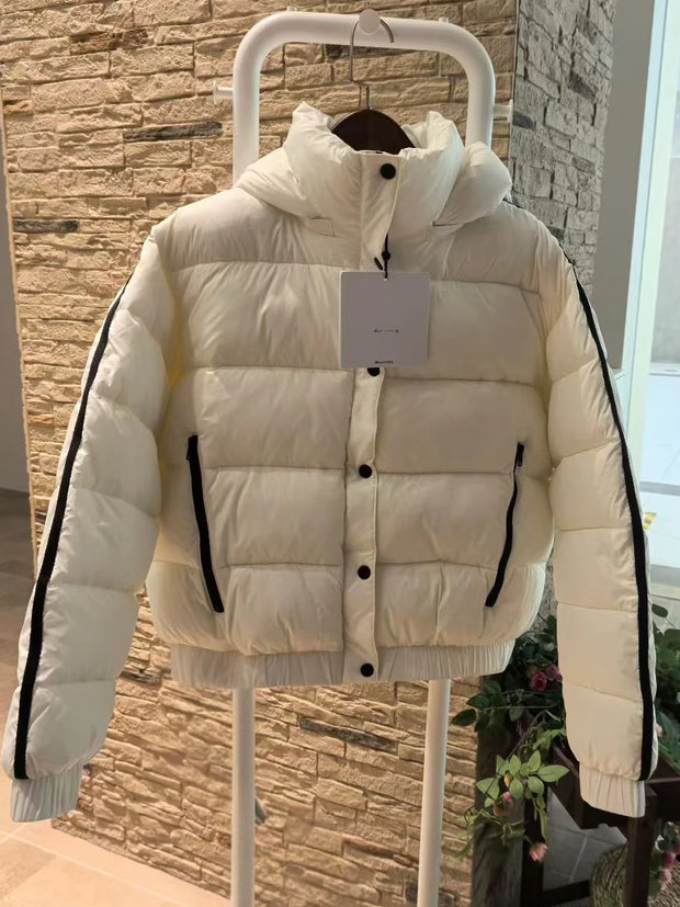 White Winter Jacket for Women Fashion Long Sleeve Hooded Bread Cotton Clothes Female Leisure Thick Warm Padded Coat Women