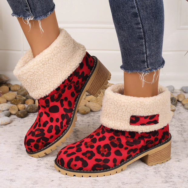 Winter Snow Boots for Women Warm Comfortable Women's Boots Mid-length Thick-heeled High-heeled Women's Cotton Shoes Botas Mujer