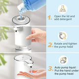 Step-by-step guide on using a soap dispenser with images and text instructions.