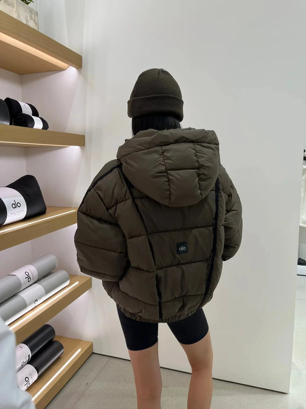 White Winter Jacket for Women Fashion Long Sleeve Hooded Bread Cotton Clothes Female Leisure Thick Warm Padded Coat Women