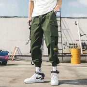 Joggers Cargo Pants for Men Casual Hip Hop Hit Color Pocket Male Trousers Sweatpants Streetwear Ribbons Techwear Pants