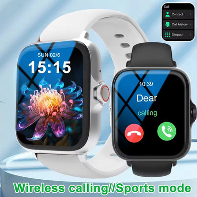 Smart Watch with full touch screen - two smartwatches with different screen displays on light blue background