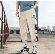 Joggers Cargo Pants for Men Casual Hip Hop Hit Color Pocket Male Trousers Sweatpants Streetwear Ribbons Techwear Pants