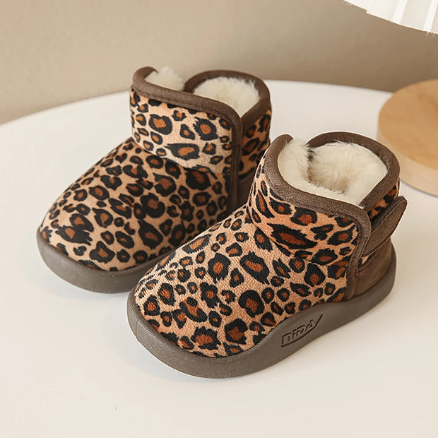 Winter Snow Boots For Children PU Leather Waterproof Kid's Plush Boots Thick Warm Cotton Shoes For Kids Boy's Girl's Warm Boots