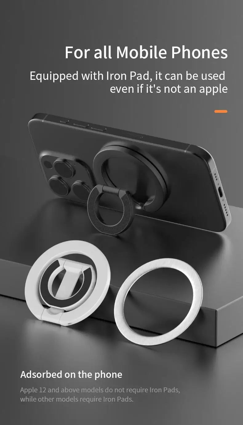 Magnetic Phone Stand – Double-Sided Ring Holder, Folding Desktop Bracket, 360° Rotation