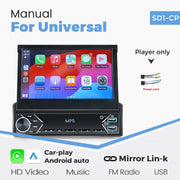 New Carplay Android Auto 1Din 7'' Retractable Universal Car Stereo Radio TouchScreen MP5 Player Intelligent Vehicle System BT FM