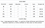 Size chart for womens plus size long sleeve t-shirt, measurements in centimeters for sizes M to XXL