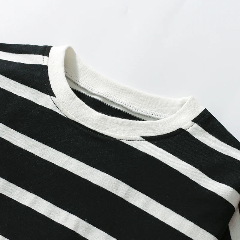 Baby Girls Long-Sleeve Dress – Cotton Striped Cartoon for Autumn/Spring