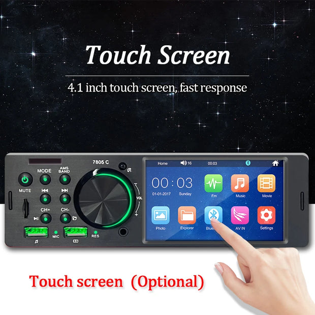 SINOVCLE Car Radio Audio 1 din 4.1” Touch Screen Bluetooth Stereo Mp3/Mp5 Player FM Receiver With Colorful Lights Remote Control