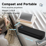 Compact portable thermal printer with dimensions and weight information — wireless Bluetooth inkless A4 mini printer size specs