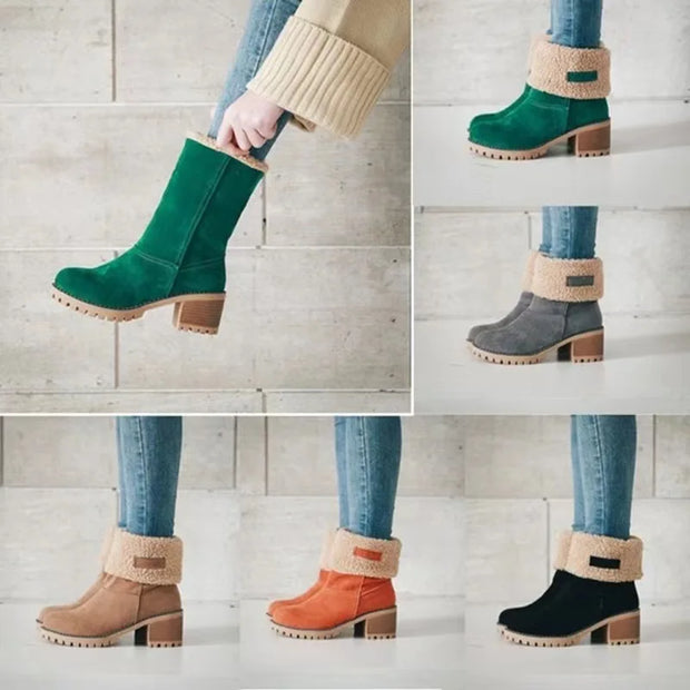 Winter Snow Boots for Women Warm Comfortable Women's Boots Mid-length Thick-heeled High-heeled Women's Cotton Shoes Botas Mujer