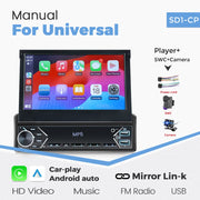 New Carplay Android Auto 1Din 7'' Retractable Universal Car Stereo Radio TouchScreen MP5 Player Intelligent Vehicle System BT FM