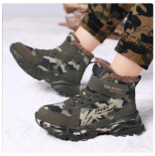 Winter Snow Boots For Children 2024 Trend Fashion Plush Camouflage Sneakers Thick Warm Teenager Faux Fur Boots For Kids