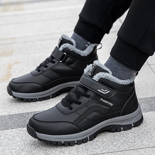 Winter Boots for Men New Waterproof PU Leather Warm Snow Ankle Boots Outdoor Warm plush Non-slip Work High-top Casual Shoes