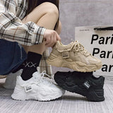 Women's Platform Leather Sneakers – Versatile Black Lace-Up (2025)