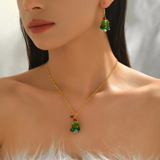 Women‘s Chic Christmas Tree Shaped Jewelry Set (Necklace + Earrings) Colorful Crystal Design Christmas Parties & Holiday Jewelry