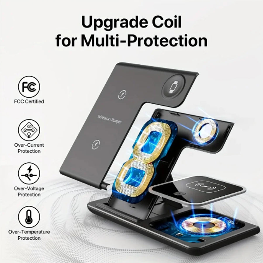 30W Foldable 3-in-1 Wireless Charging Station, Fast Charger for iPhone and Apple Watch