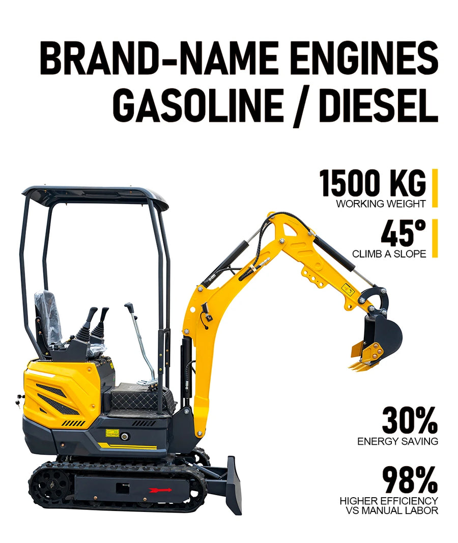 1.5 Ton Mini Excavator – Compact Micro Digger with Custom Colors for Greenhouse & Farm