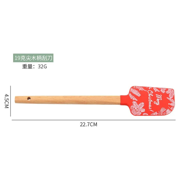 Christmas Themed Wooden Handle Pastry Batter Mixing Scraper Cake Cream Silicone Spatula Baking Decorating Tools Kitchen Utensils