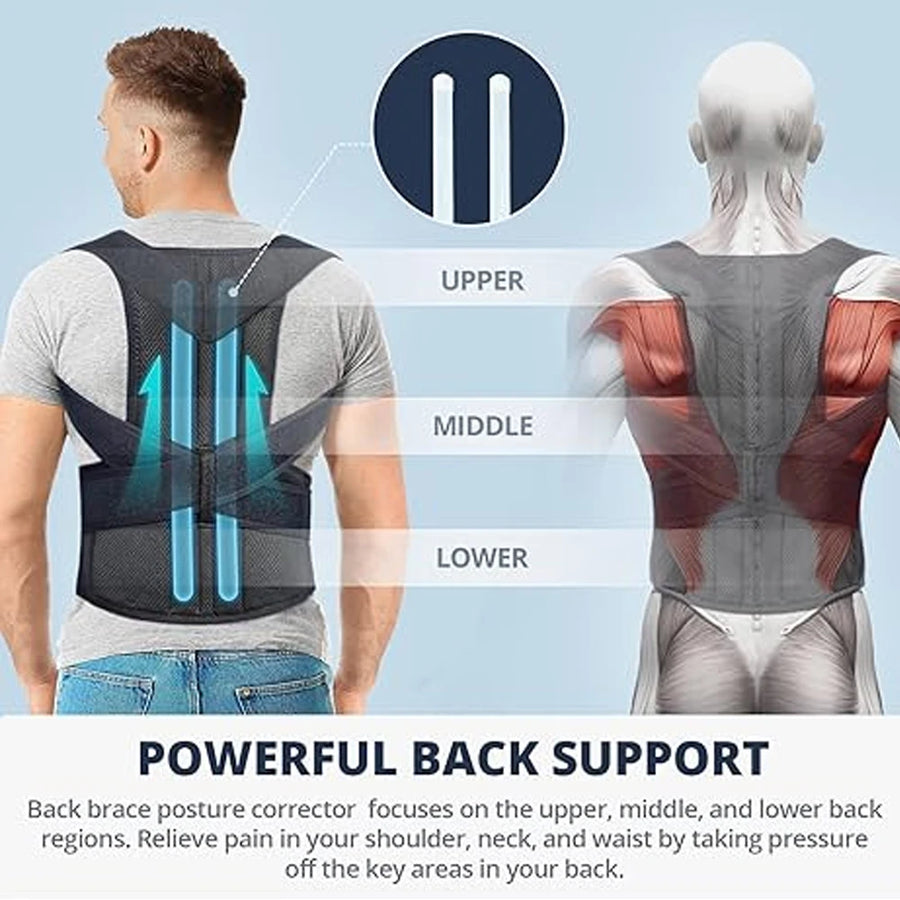 Posture Corrector for Back Pain – Adjustable Brace for Upper & Lower Back, Lumbar Support
