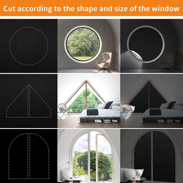 210D Removable Light Blocking Darkest Window Cloth DIY Total Blackout Glass Privacy Darkening Window Tint Black Window Sticker