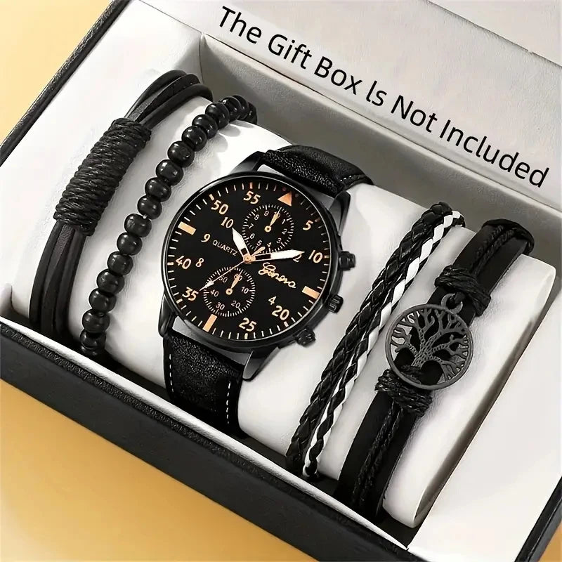 Men’s Hip-Hop Style Quartz Watch & Bracelet Set