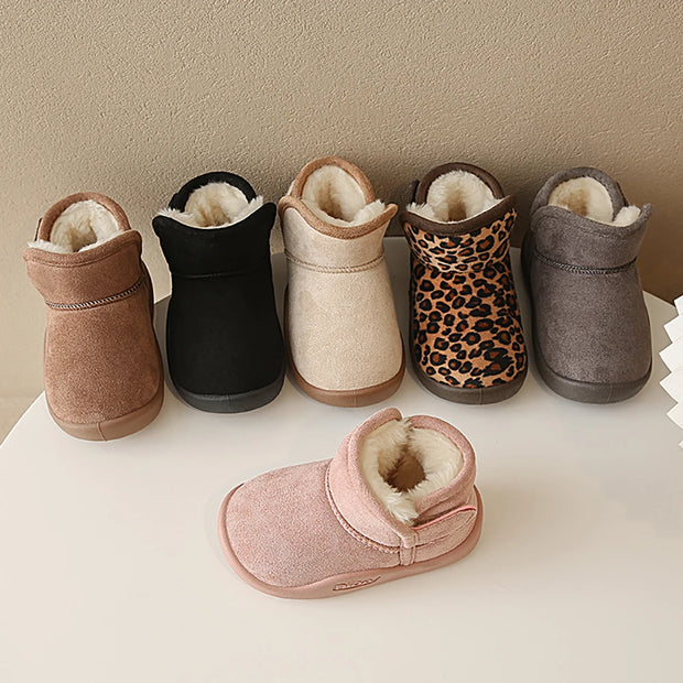 Winter Snow Boots For Children PU Leather Waterproof Kid's Plush Boots Thick Warm Cotton Shoes For Kids Boy's Girl's Warm Boots