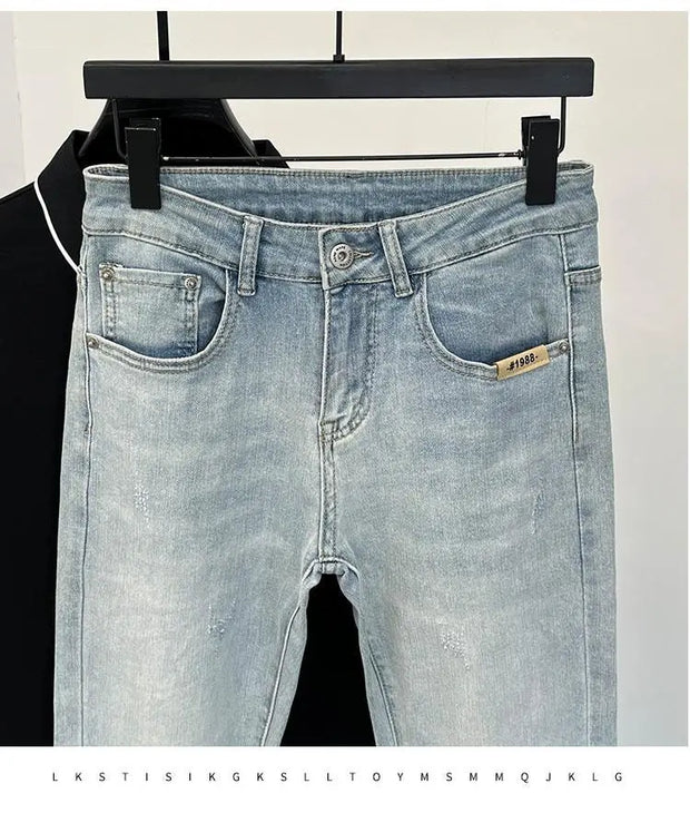 Jeans Men's Trendy Brand Light-colored Fashion Youth Casual Pants Cowboy Simple Ruffian Handsome Slim-fitting Skinny Jeans Men