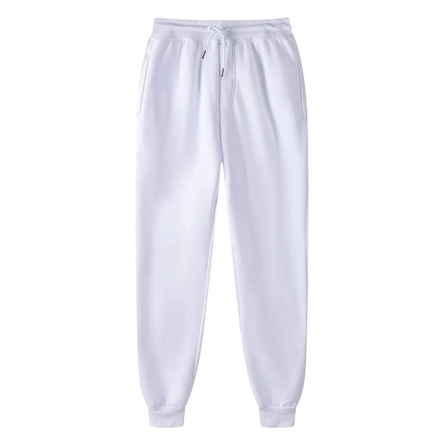 Mens fleece lined jogger sweatpants – white sweatpants on white background