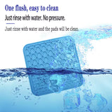 Blue cleaning pad with water splashes and text indicating ease of cleaning.