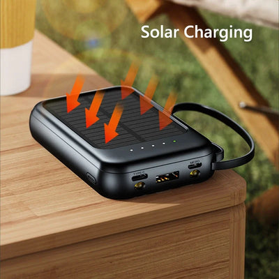 50000mAh Solar Power Bank – Built-in Cables, Dual USB Ports, External Charger