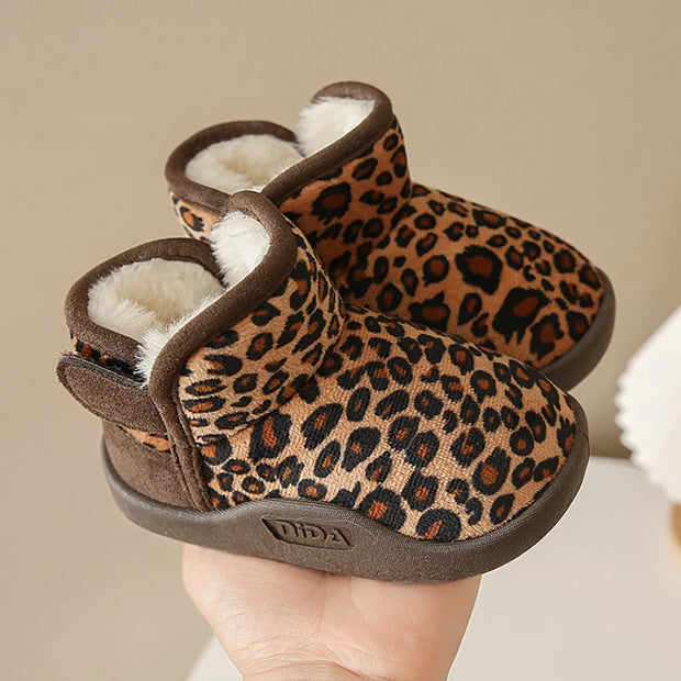 Winter Snow Boots For Children PU Leather Waterproof Kid's Plush Boots Thick Warm Cotton Shoes For Kids Boy's Girl's Warm Boots