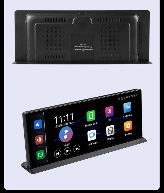 Vtopek Carplay Screen showcasing front and back view, 11.3" HD portable display for vehicles.