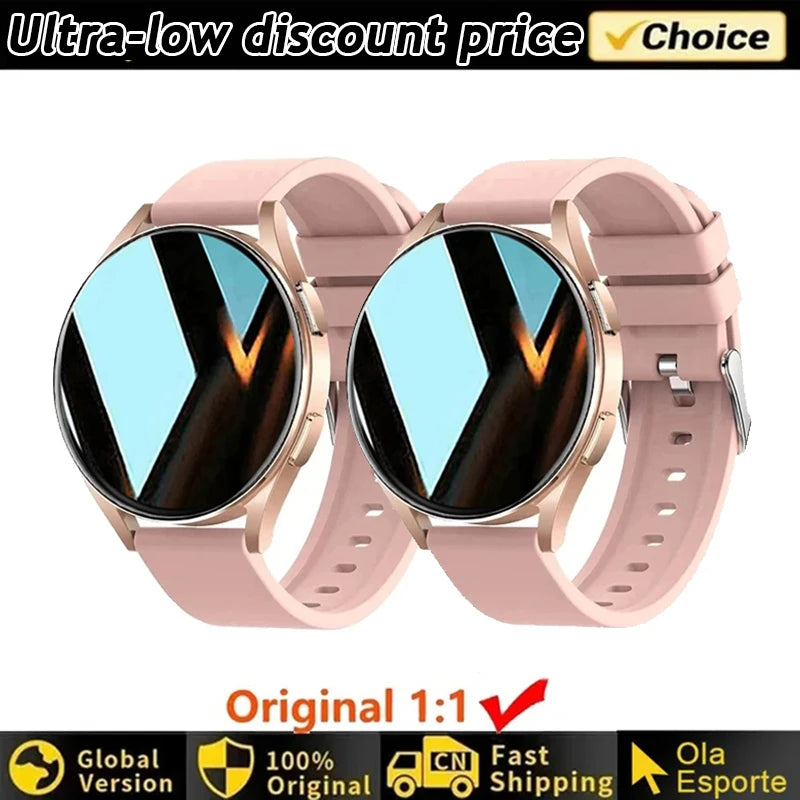 Two rose gold Women's Smart Watch 6 smartwatches with promotional banner above