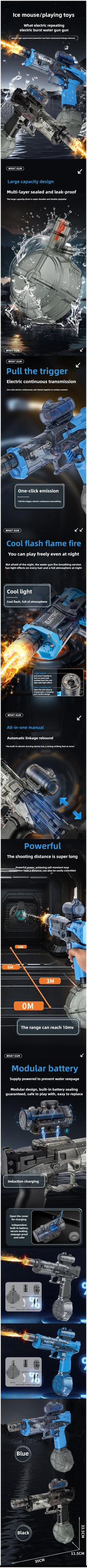 New  Electric Water Gun With light Sprays Flame Effect Continuously High-pressure High-speed Powerful Outdoor Water Gun Toys USB