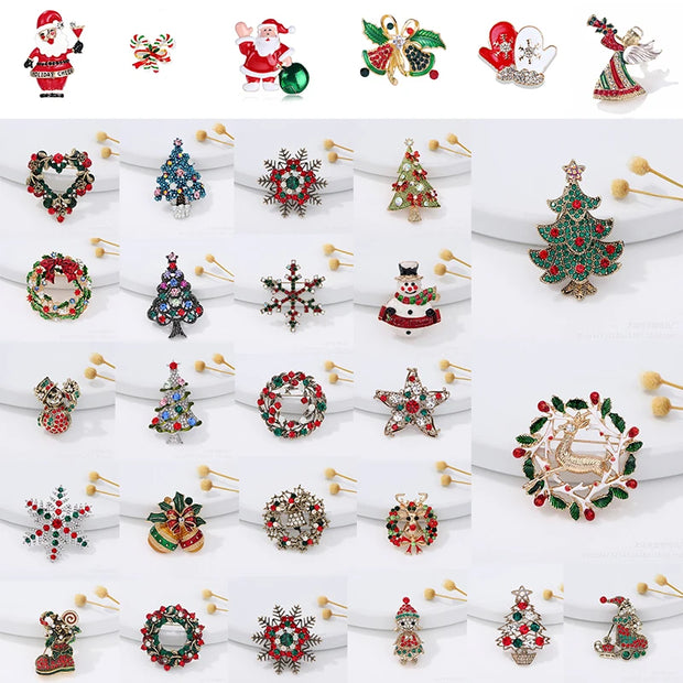 Christmas series jewelry brooch, retro full color diamond snowflake clothing,